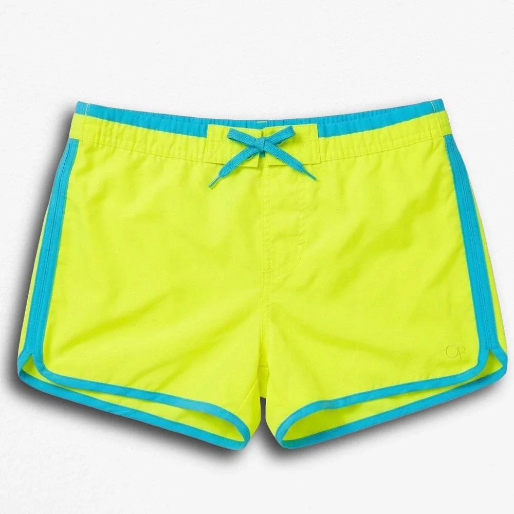 OP Ocean Pacific Kids Neon Yellow Blue Board‎ Shorts Swim Trunks Size M Y2K